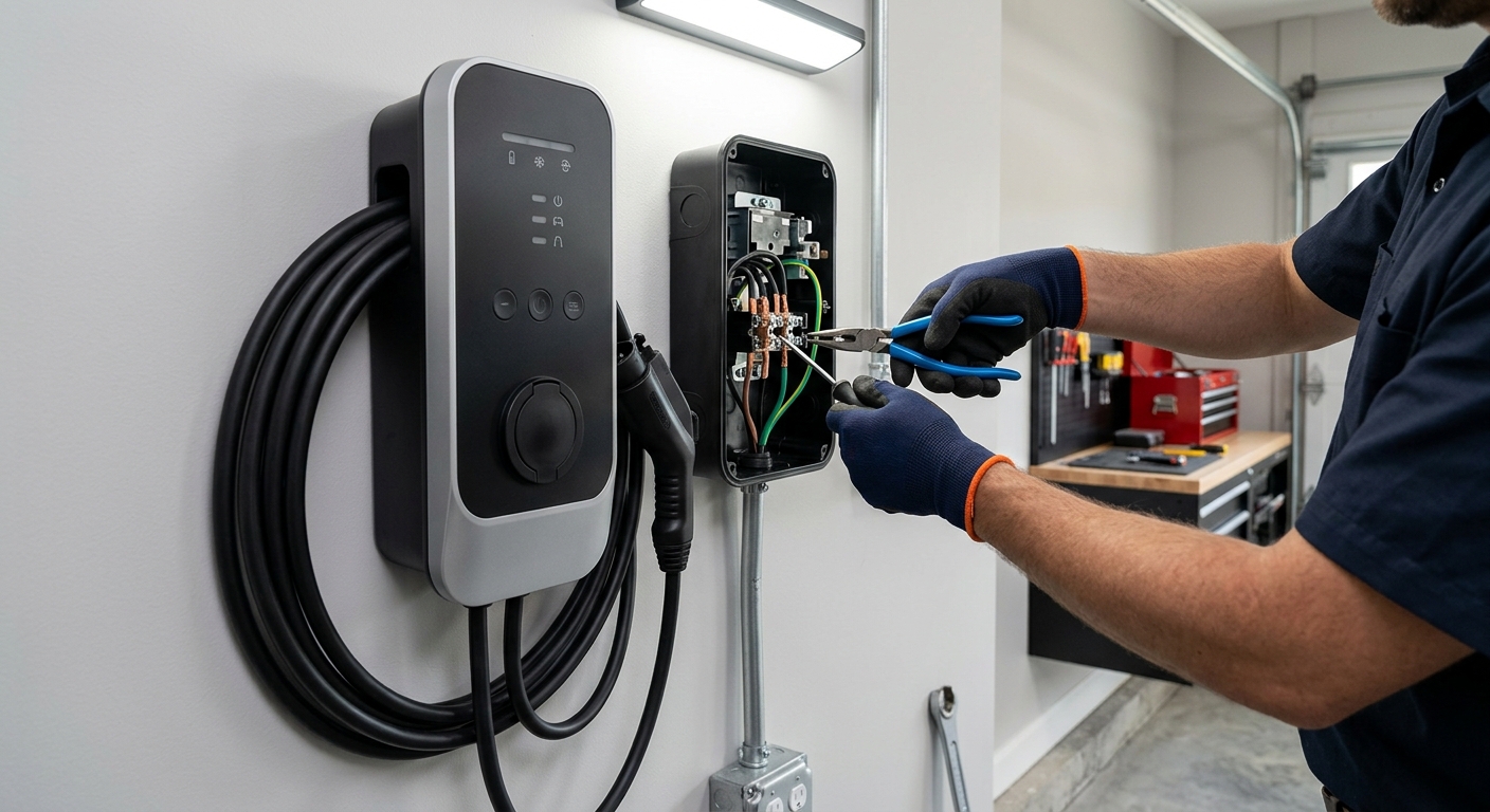 Installation borne de recharge VÉ gros plan